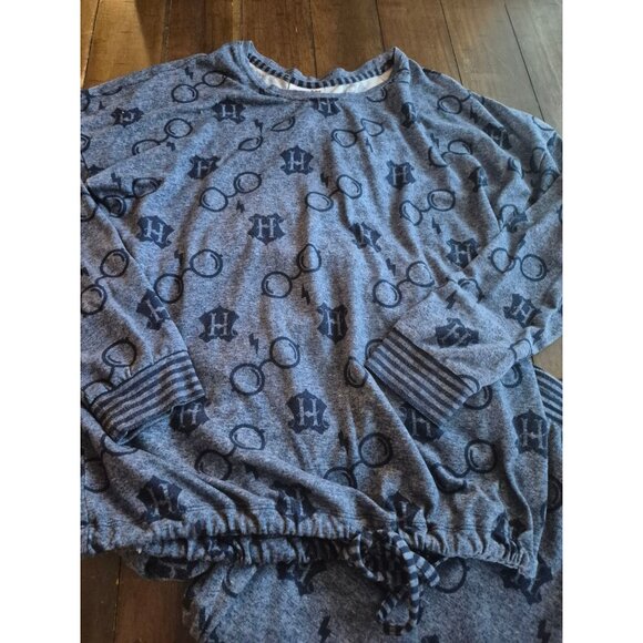 Harry Potter Hogwarts Pajama Set Womens M Blue Glasses & Lightning Print - Picture 3 of 5